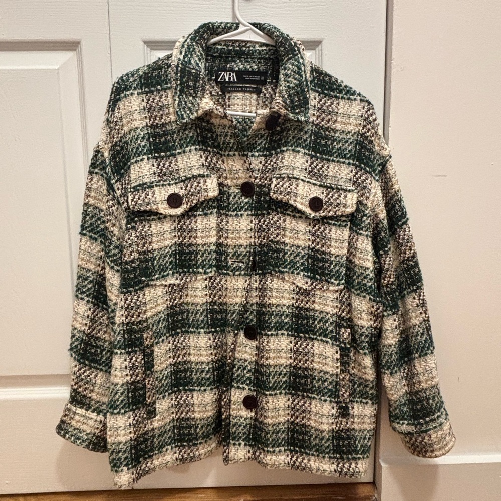 Zara Green and Brown Tweed Jacket